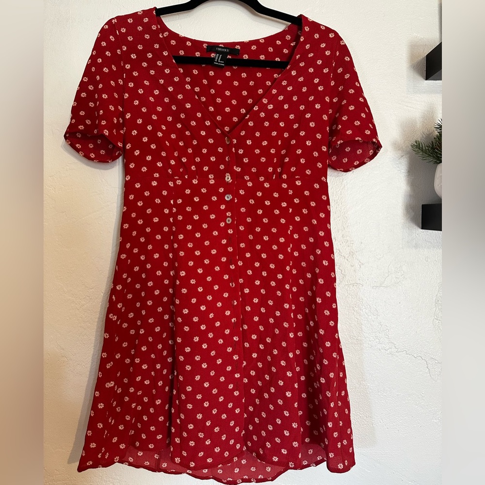 Red Button-down Mini Dress - Forever 21 - Size M